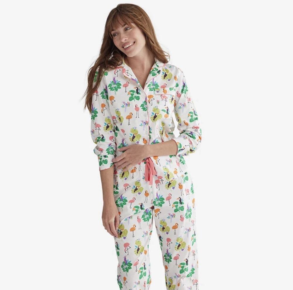 THE COMPANY STORE Poplin Flamingo Toucan Cockatoo Tropical 2 Piece Pajamas Sz XL
